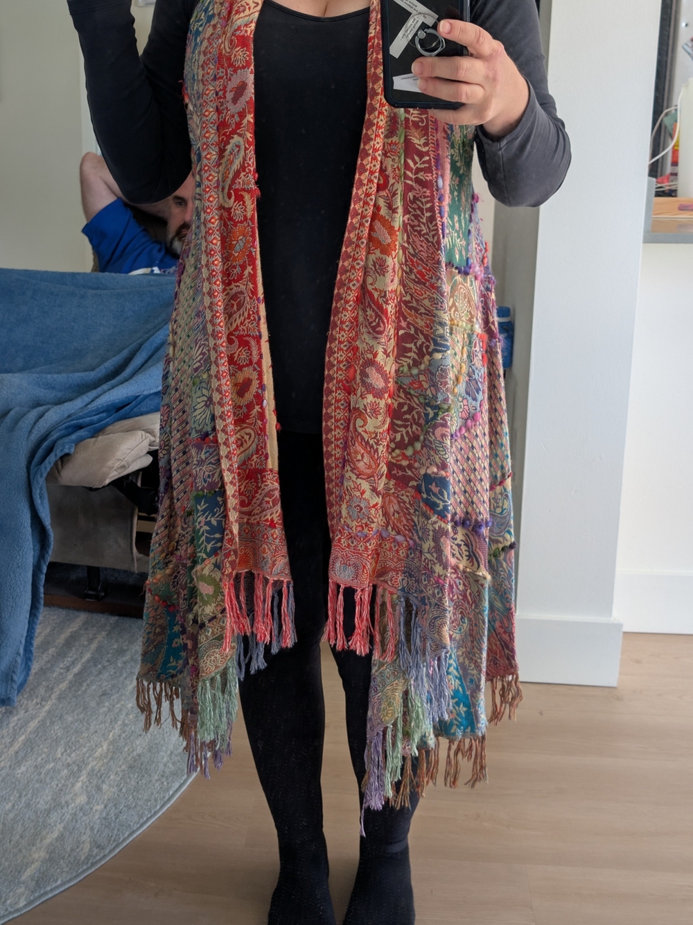 Soft Surroundings One Size Tapestry Paisley Embroidered Fringe Vest Kimono Fest